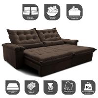Sofá Retrátil e Reclinável 2,75m Cama inBox Big Fresh com SoftGel D40 Velupluma Café - 3