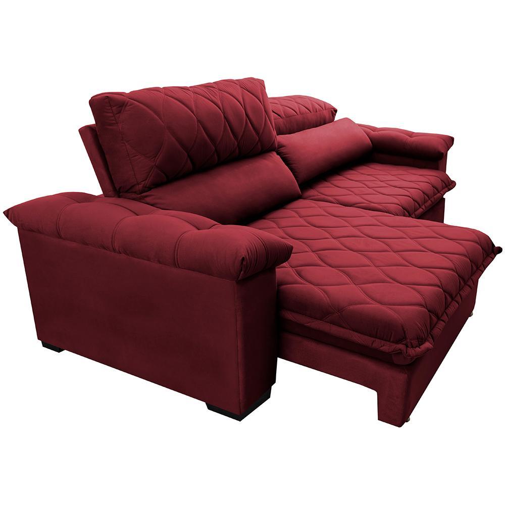 Sofá Retrátil e Reclinável 2,75m Molas Ensacadas Cama inBox Big Home com Bordado 3D Velusoft Vinho - 7