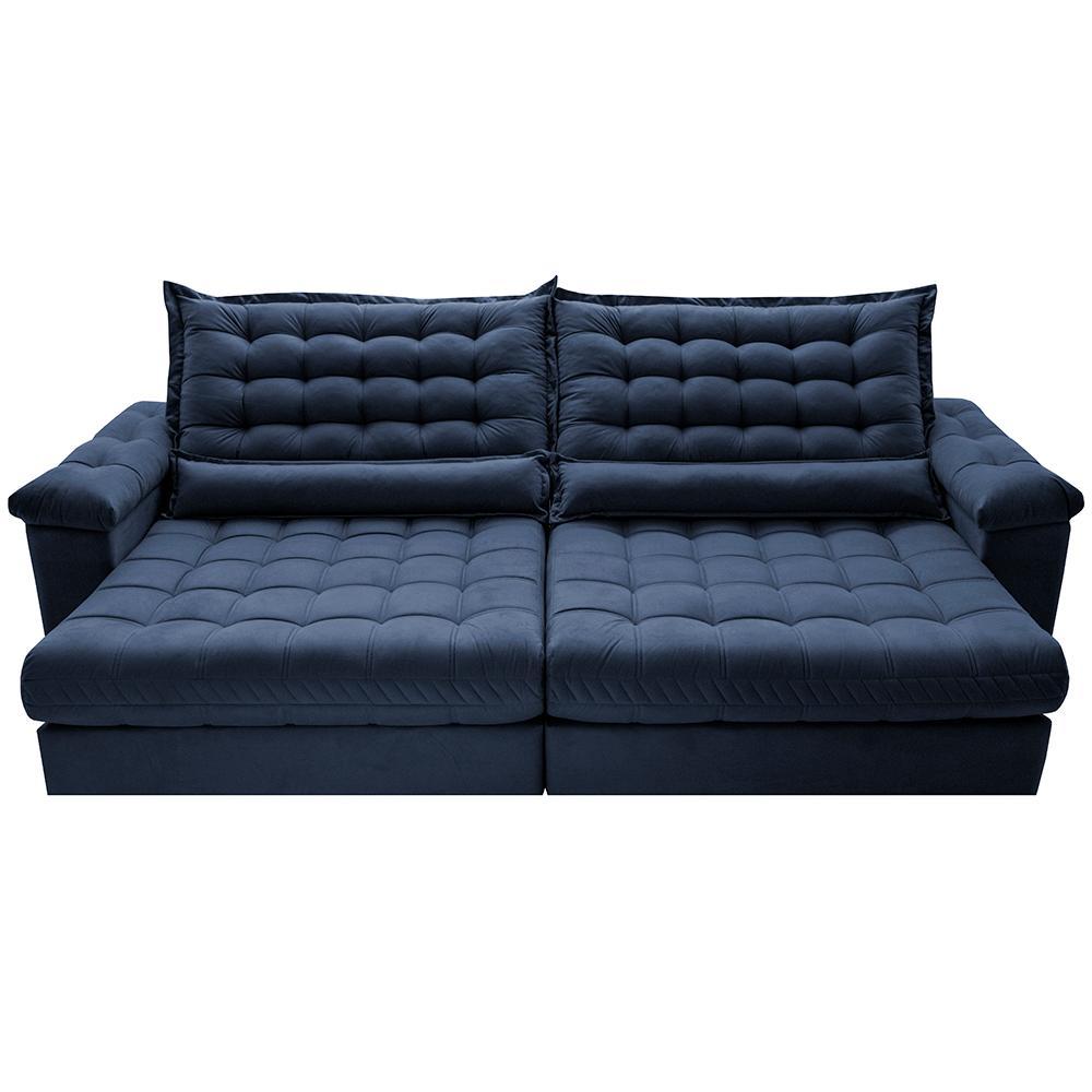 Sofá Retrátil e Reclinável 2,75m Molas Ensacadas Cama inBox Big Space com Bordado 3D Velusoft Azul - 5