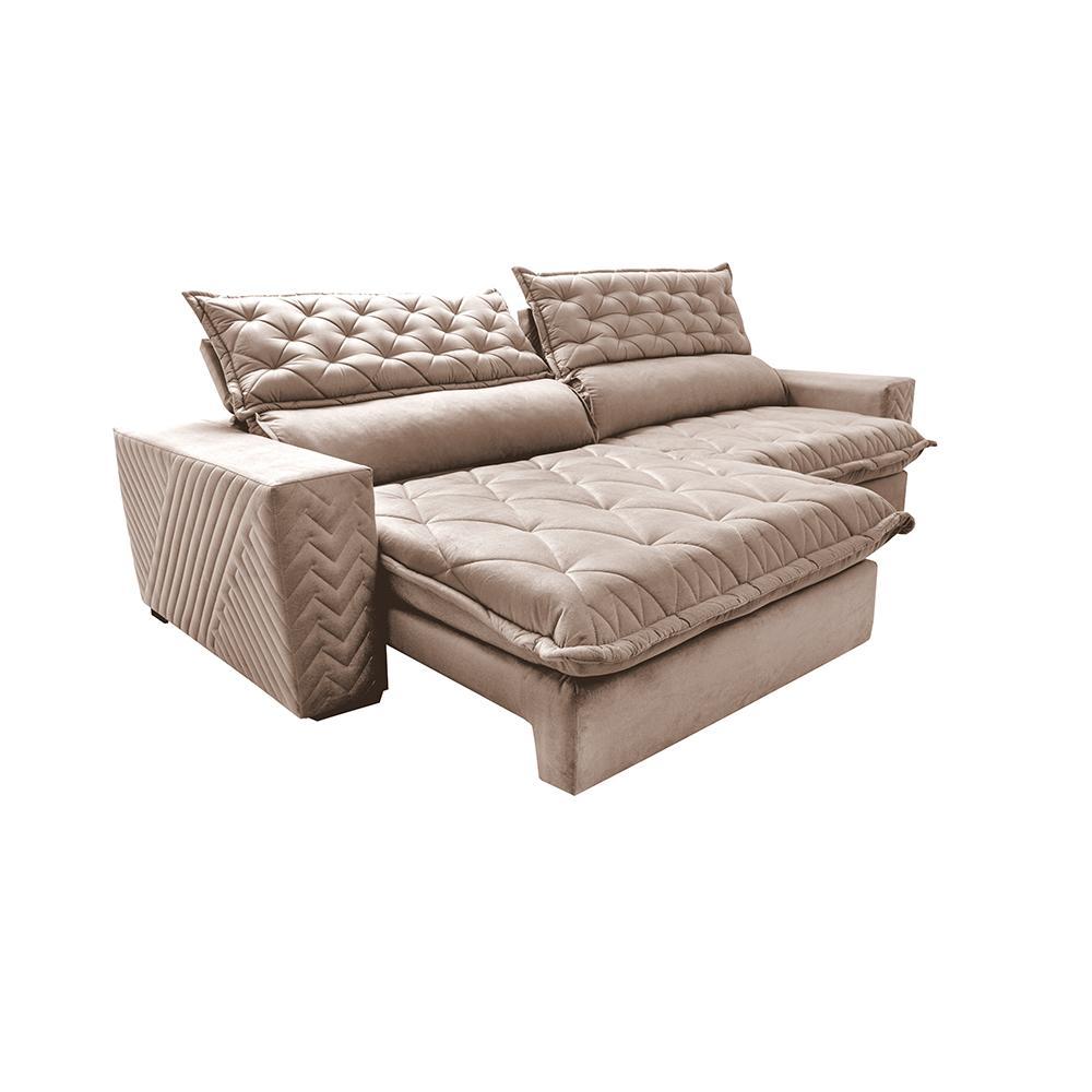 Sofá Retrátil e Reclinável 2,75m Molas Ensacadas Cama inBox Spazus com Bordado 3D Velusoft Bege - 8