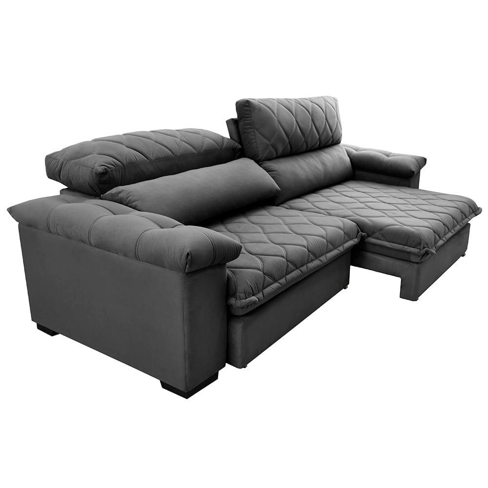 Sofá Retrátil e Reclinável 2,75m Molas Ensacadas Cama inBox Big Home com Bordado 3D Velusoft Cinza - 8