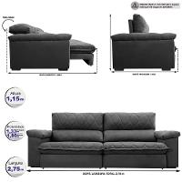 Sofá Retrátil e Reclinável 2,75m Molas Ensacadas Cama inBox Big Home com Bordado 3D Velusoft Cinza - 2
