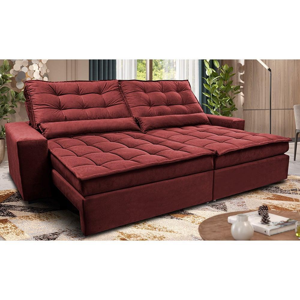 Sofá Retrátil e Reclinável 2,72m Molas Ensacadas Cama inBox Catar Velusoft Vermelho - 1