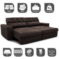 Sofá Retrátil e Reclinável 2,75m Molas Ensacadas Cama inBox Style Thermo Gel Linho Marrom - 3