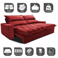 Sofá Retrátil e Reclinável 2,75m Molas Ensacadas Cama inBox Elegance com ThermoGel Velusoft Vermelho - 3