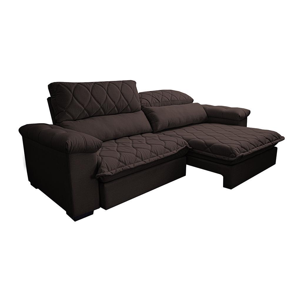 Sofá Retrátil e Reclinável 2,75m Molas Ensacadas Cama inBox Big Home com Bordado 3D Linho Marrom - 8
