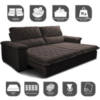 Sofá Retrátil e Reclinável 2,75m Molas Ensacadas Cama inBox Big Home com Bordado 3D Linho Marrom - 3