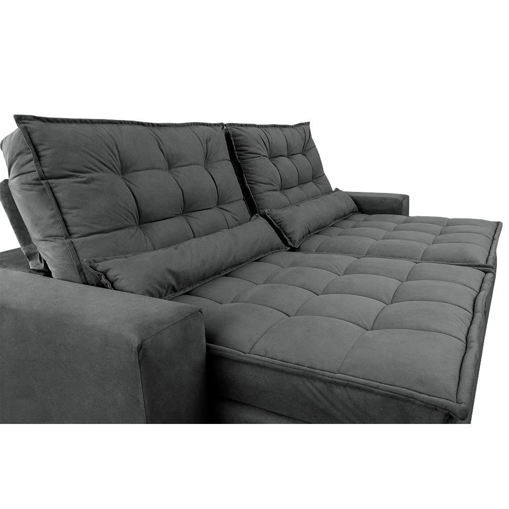Sofá Retrátil e Reclinável 2,72m Molas Ensacadas Cama inBox Catar Velusoft Cinza - 4