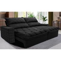 Sofá Retrátil e Reclinável 2,75m Molas Ensacadas Cama inBox Elegance com ThermoGel Velusoft Preto - 1