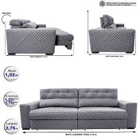 Sofá Retrátil e Reclinável 2,75m Molas Ensacadas Cama inBox Style Thermo Gel Linho Cinza Claro - 2