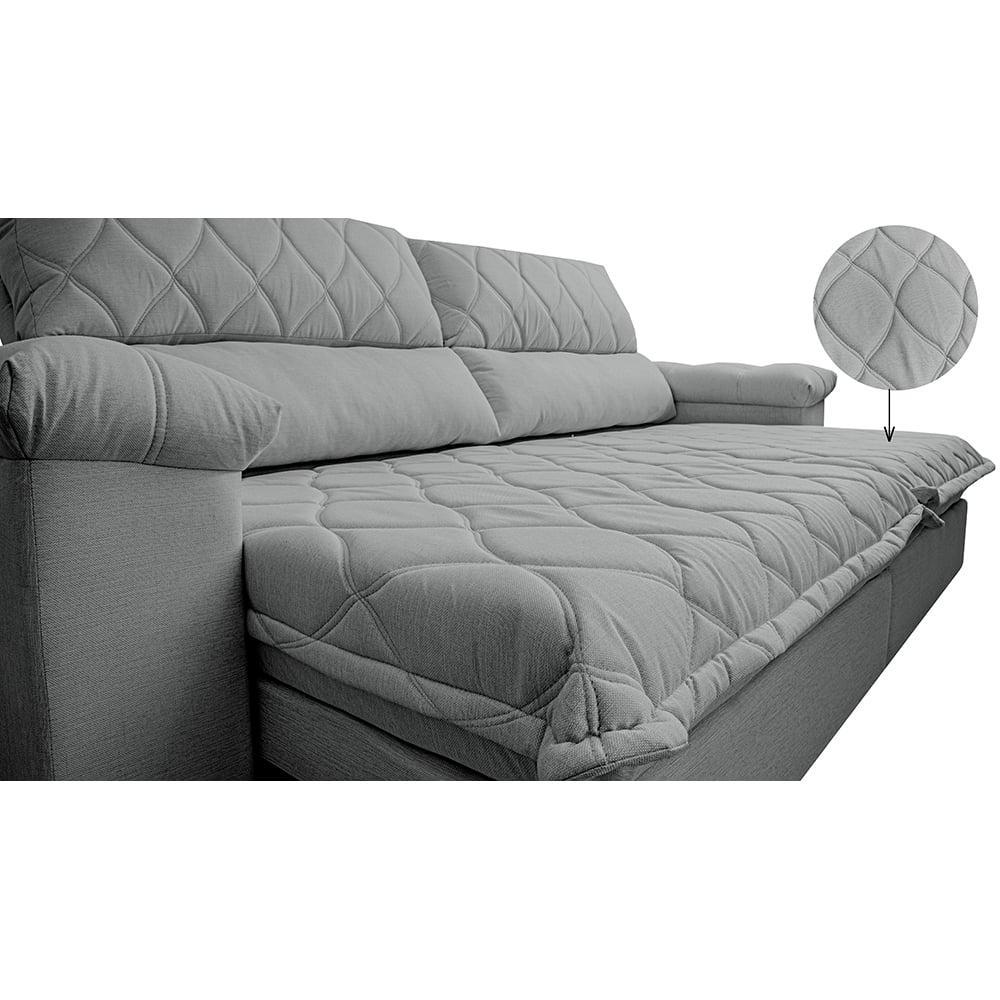 Sofá Retrátil e Reclinável 2,75m Molas Ensacadas Cama inBox Big Home com Bordado 3D Linho Cinza Claro - 4