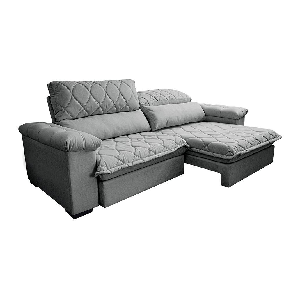 Sofá Retrátil e Reclinável 2,75m Molas Ensacadas Cama inBox Big Home com Bordado 3D Linho Cinza Claro - 8