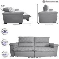 Sofá Retrátil e Reclinável 2,75m Molas Ensacadas Cama inBox Big Home com Bordado 3D Linho Cinza Claro - 2
