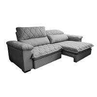 Sofá Retrátil e Reclinável 2,75m Molas Ensacadas Cama inBox Big Home com Bordado 3D Linho Cinza Claro - 8