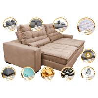 Sofá Retrátil e Reclinável 2,72m Molas Ensacadas Cama inBox Catar Velusoft Bege - 3