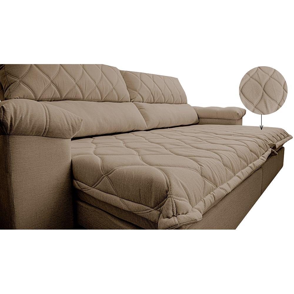 Sofá Retrátil e Reclinável 2,75m Molas Ensacadas Cama inBox Big Home com Bordado 3D Linho Bege Escuro - 4