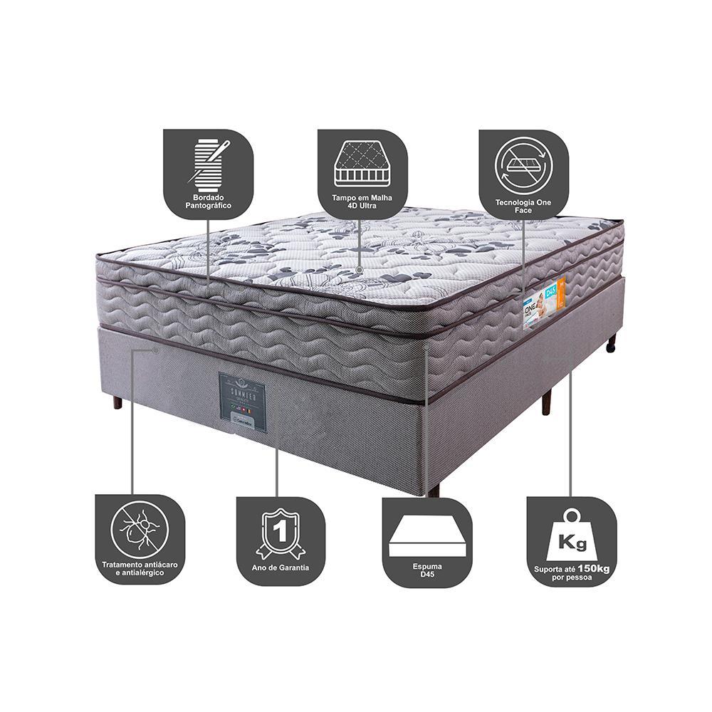 Cama Box Casal Colchão OrtoFirm + Box 138x188x67 One Face Espuma D45 Cinza - 3