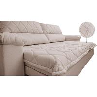 Sofá Retrátil e Reclinável 2,75m Molas Ensacadas Cama inBox Big Home com Bordado 3D Linho Bege Claro