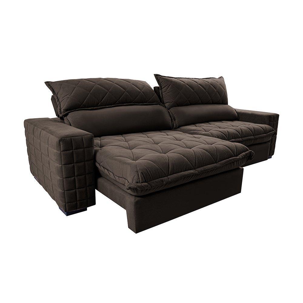 Sofá Retrátil e Reclinável 2,75m Molas Ensacadas Cama inBox Elegance com ThermoGel Velusoft Café - 7