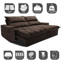 Sofá Retrátil e Reclinável 2,75m Molas Ensacadas Cama inBox Elegance com ThermoGel Velusoft Café - 3