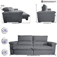 Sofá Retrátil e Reclinável 2,75m Molas Ensacadas Cama inBox Big Home com Bordado 3D Linho Cinza Escuro - 2