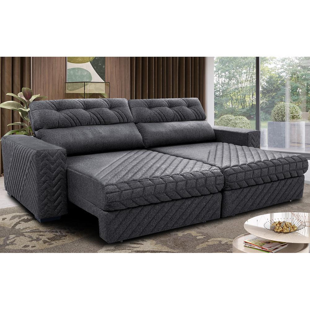 Sofá Retrátil e Reclinável 2,95m Molas Ensacadas Cama inBox Style Thermo Gel Linho Cinza Escuro - 1