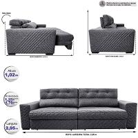 Sofá Retrátil e Reclinável 2,95m Molas Ensacadas Cama inBox Style Thermo Gel Linho Cinza Escuro - 2