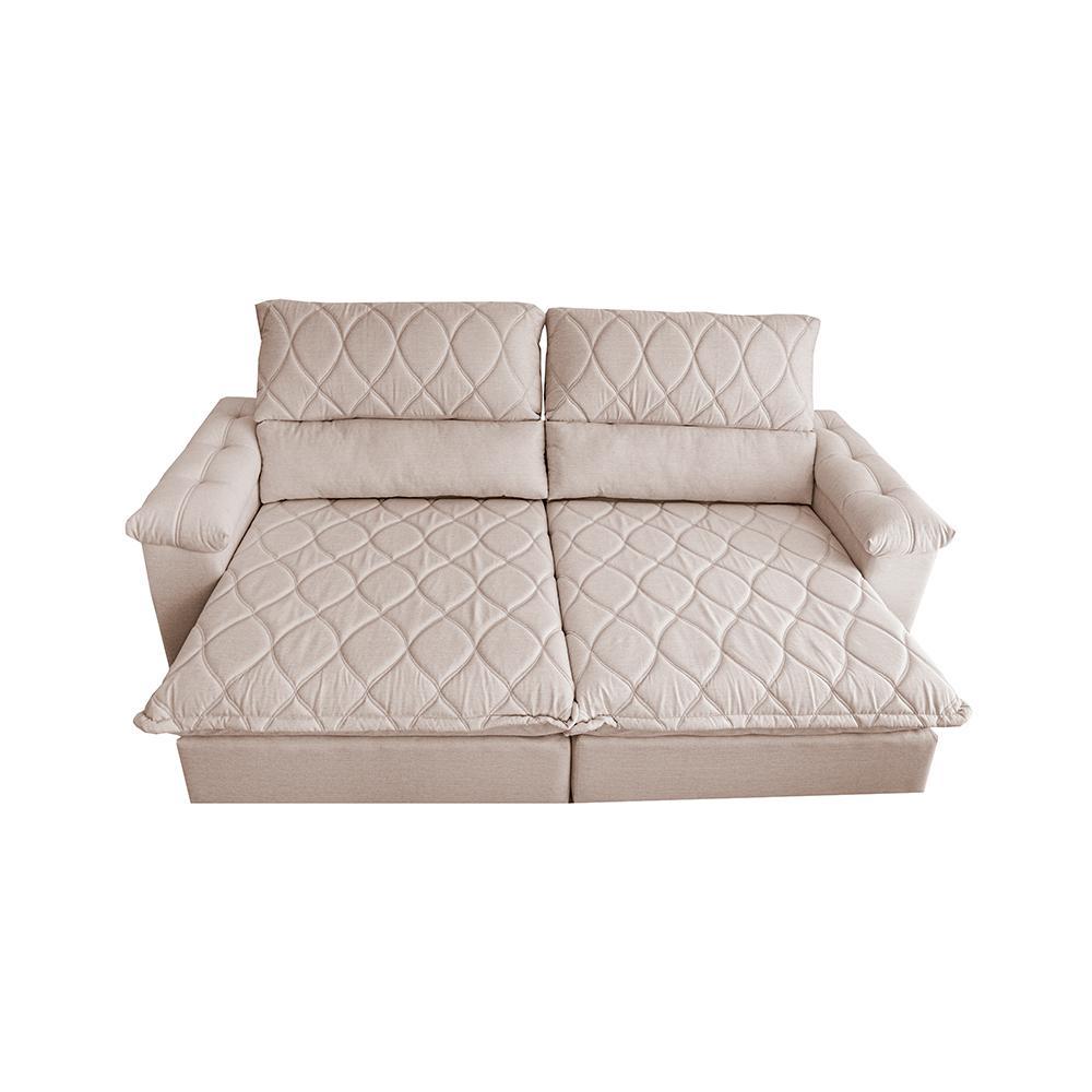 Sofá Retrátil e Reclinável 2,95m Molas Ensacadas Cama inBox Big Home com Bordado 3D Linho Bege Claro - 5