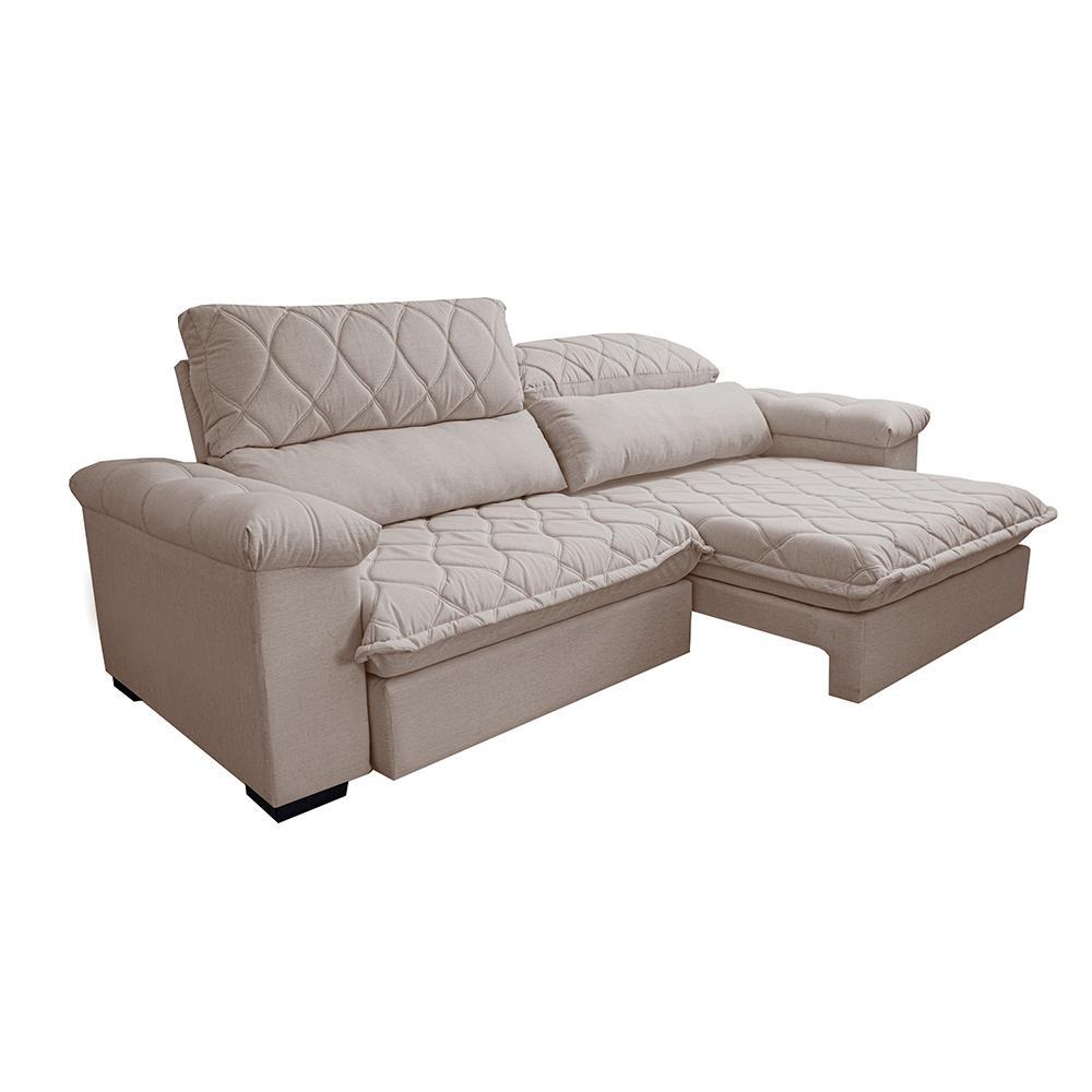 Sofá Retrátil e Reclinável 2,95m Molas Ensacadas Cama inBox Big Home com Bordado 3D Linho Bege Claro - 8
