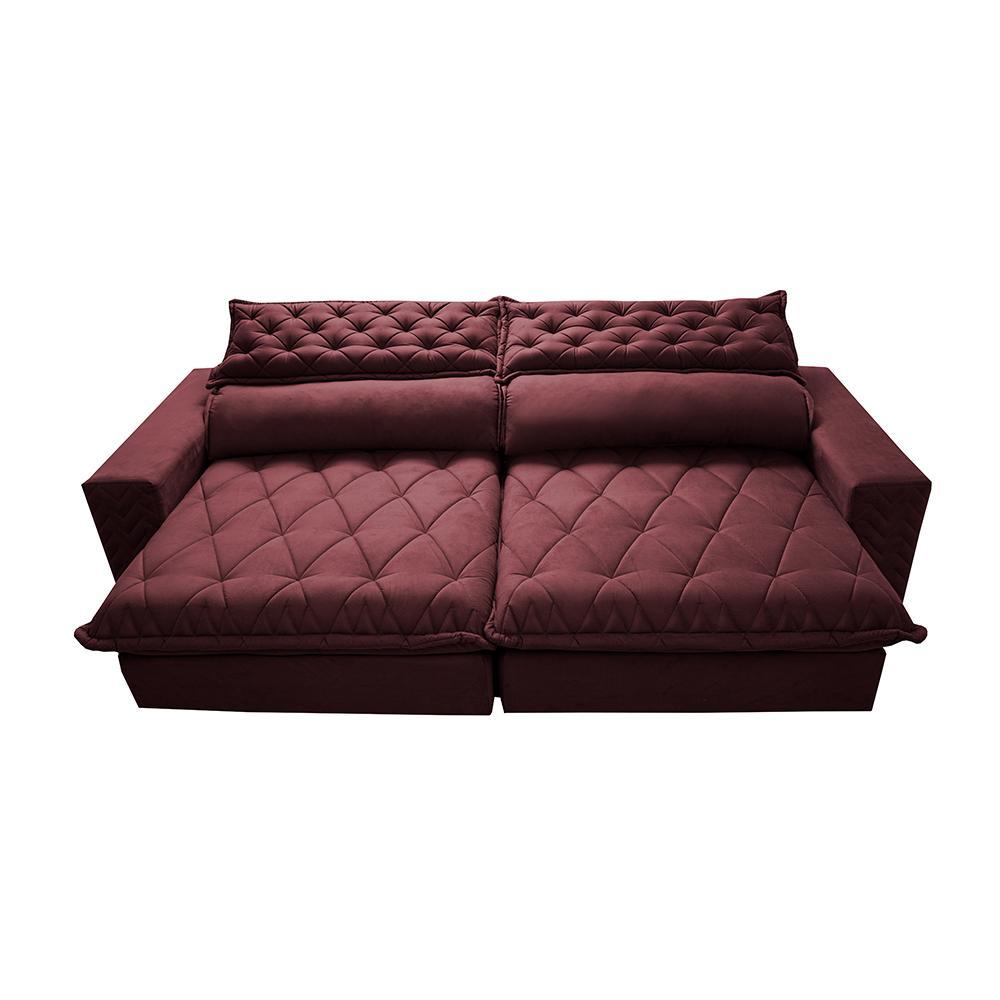 Sofá Retrátil e Reclinável 2,95m Molas Ensacadas Cama inBox Spazus com Bordado 3D Velusoft Vinho - 5
