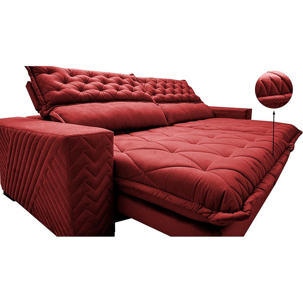 Sofá Retrátil e Reclinável 2,95m Molas Ensacadas Cama inBox Spazus com Bordado 3D Velusoft Vermelho - 4