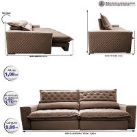 Sofá Retrátil e Reclinável 2,95m Molas Ensacadas Cama inBox Spazus com Bordado 3D Velusoft Castor - 3