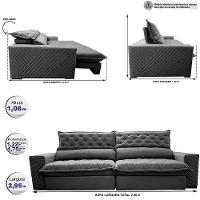 Sofá Retrátil e Reclinável 2,95m Molas Ensacadas Cama inBox Spazus com Bordado 3D Velusoft Cinza - 2