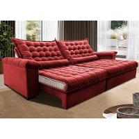 Sofá Retrátil e Reclinável 2,95m Molas Ensacadas Cama inBox Big Space com Bordado Velusoft Vermelho - 1
