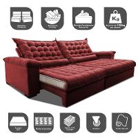 Sofá Retrátil e Reclinável 2,95m Molas Ensacadas Cama inBox Big Space com Bordado Velusoft Vermelho - 3