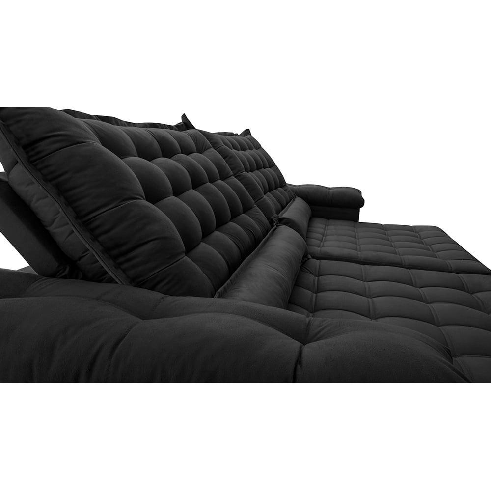 Sofá Retrátil e Reclinável 2,95m Molas Ensacadas Cama inBox Big Space com Bordado 3D Velusoft Preto - 4