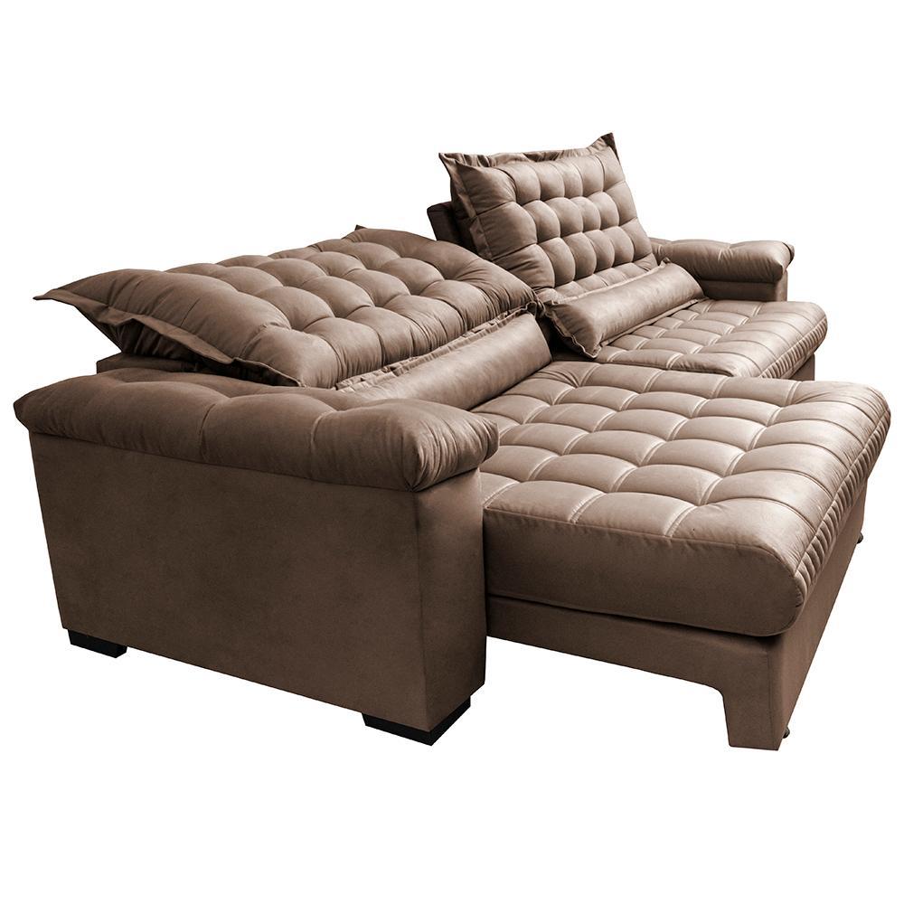 Sofá Retrátil e Reclinável 2,95m Molas Ensacadas Cama inBox Big Space com Bordado 3D Velusoft Castor - 7