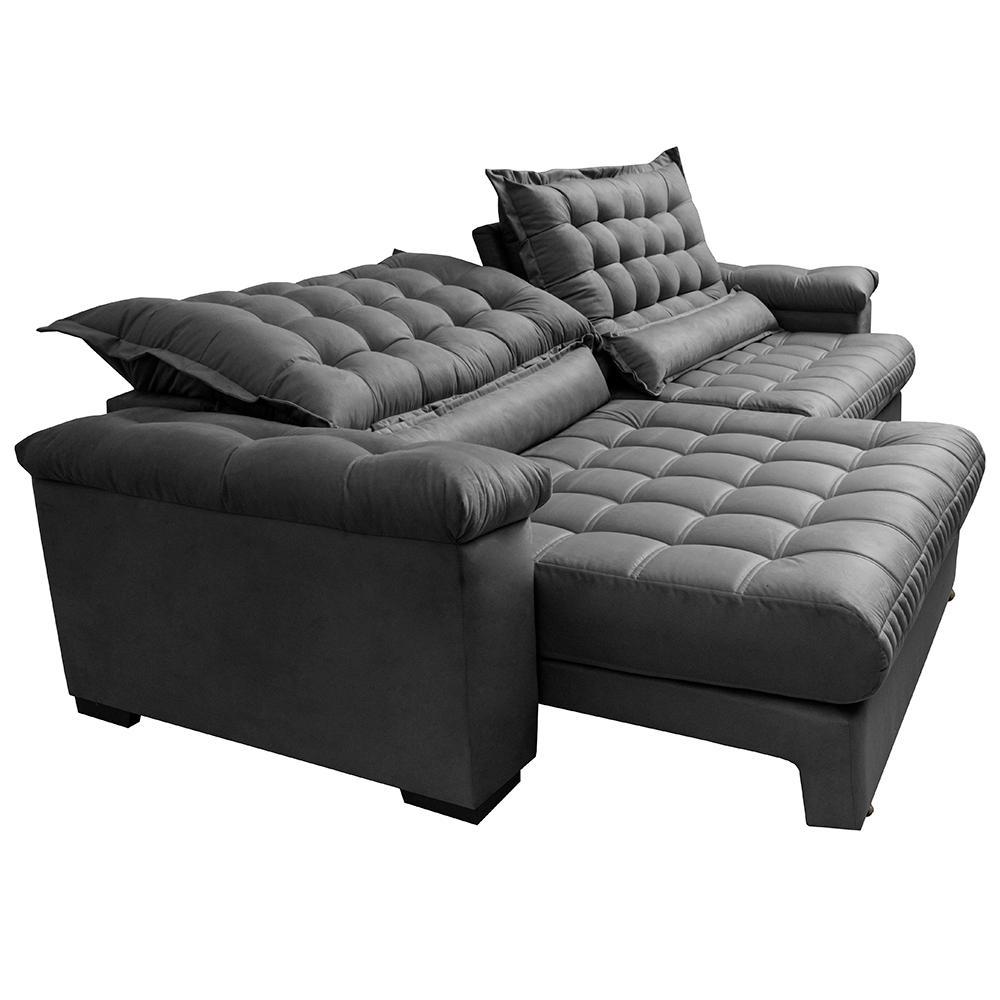 Sofá Retrátil e Reclinável 2,95m Molas Ensacadas Cama inBox Big Space com Bordado 3D Velusoft Cinza - 7
