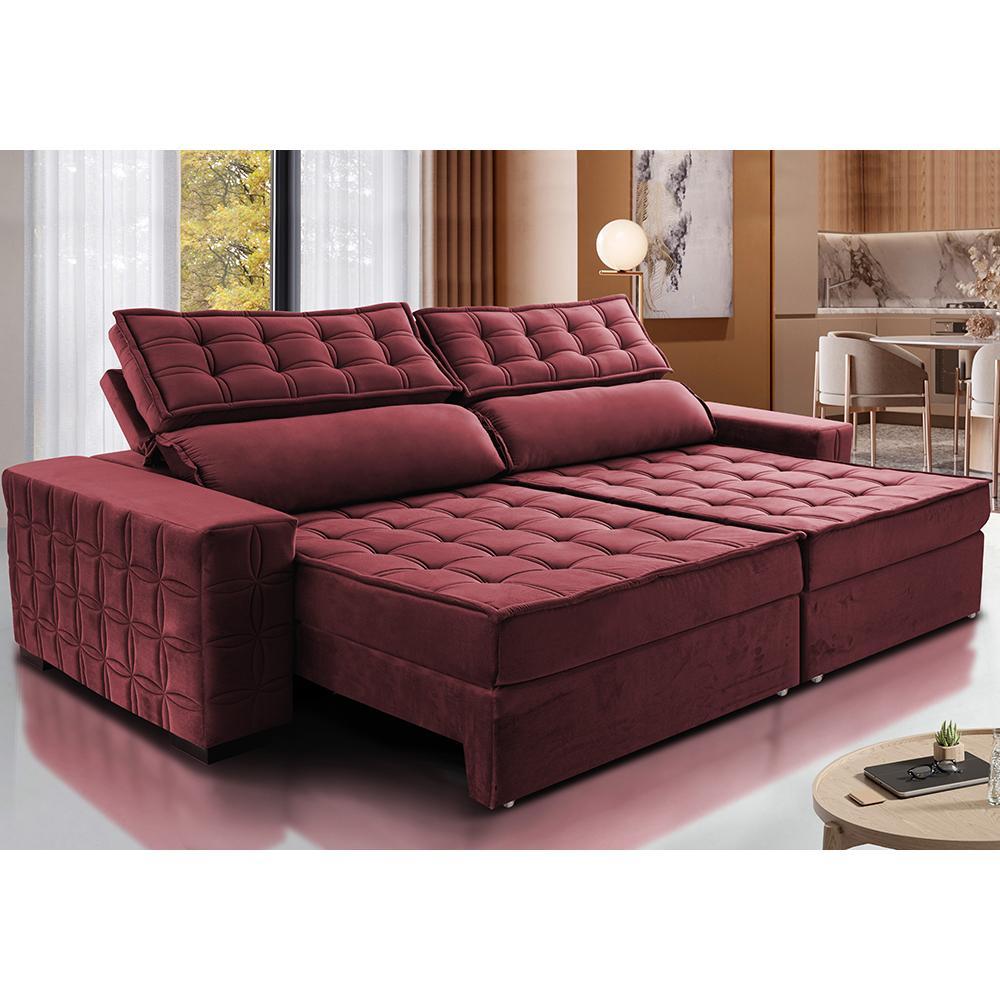 Sofá Retrátil e Reclinável 2,95m Cama inBox Big Star com SoftGel D40 Velupluma Vinho - 1