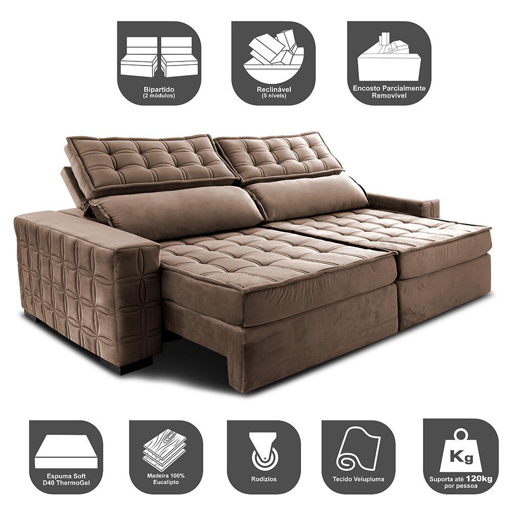 Sofá Retrátil e Reclinável 2,95m Cama inBox Big Star com SoftGel D40 Velupluma Castor - 3