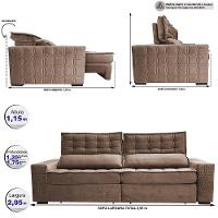 Sofá Retrátil e Reclinável 2,95m Cama inBox Big Star com SoftGel D40 Velupluma Castor - 2