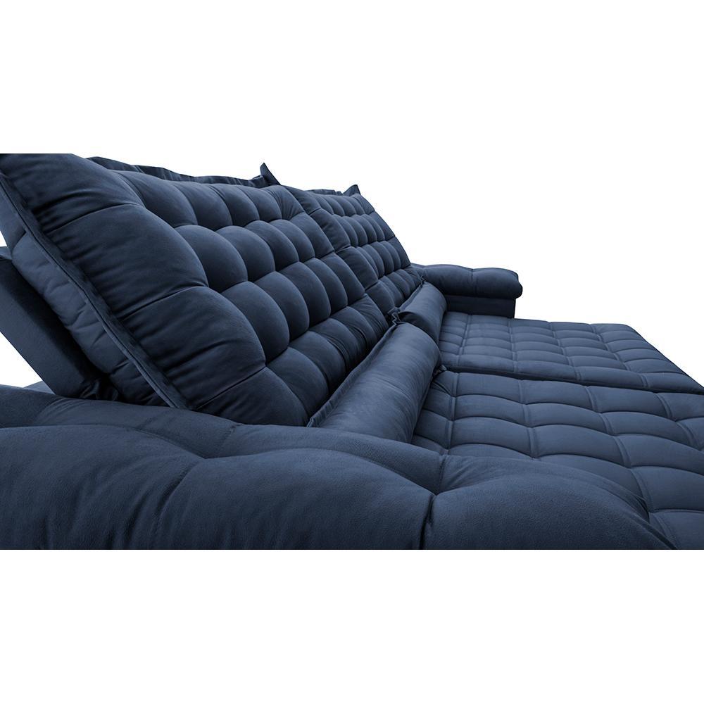 Sofá Retrátil e Reclinável 2,95m Molas Ensacadas Cama inBox Big Space com Bordado 3D Velusoft Azul - 4