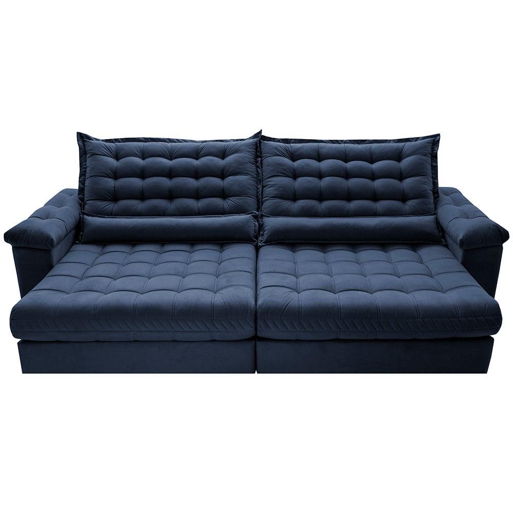 Sofá Retrátil e Reclinável 2,95m Molas Ensacadas Cama inBox Big Space com Bordado 3D Velusoft Azul - 5