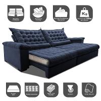 Sofá Retrátil e Reclinável 2,95m Molas Ensacadas Cama inBox Big Space com Bordado 3D Velusoft Azul - 3