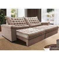 Sofá Retrátil e Reclinável 2,95m Molas Ensacadas Cama inBox Big Space com Bordado 3D Velusoft Bege - 1
