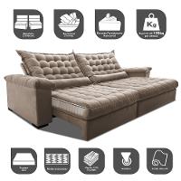 Sofá Retrátil e Reclinável 2,95m Molas Ensacadas Cama inBox Big Space com Bordado 3D Velusoft Bege - 3