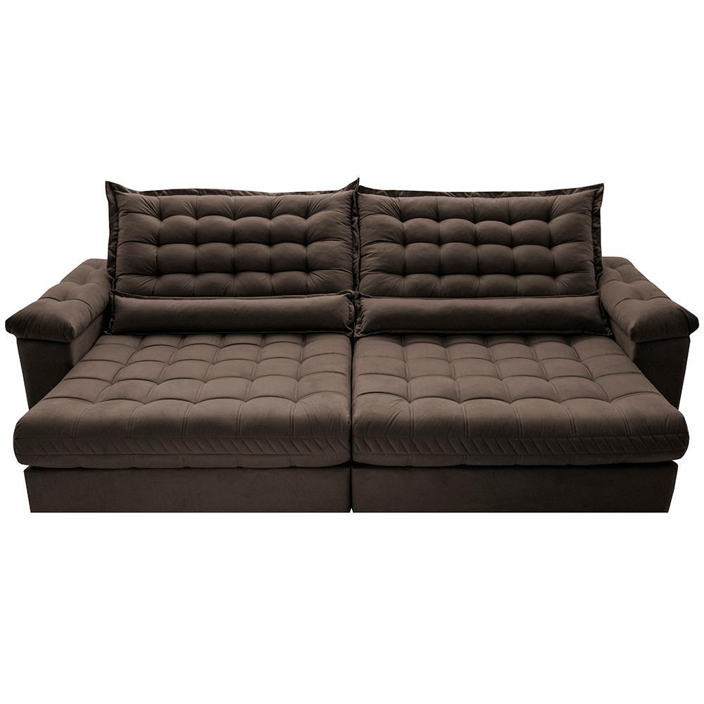 Sofá Retrátil e Reclinável 2,95m Molas Ensacadas Cama inBox Big Space com Bordado 3D Velusoft Café - 5