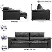 Sofá Retrátil e Reclinável 2,95m Molas Ensacadas Cama inBox Big Home com Bordado 3D Velusoft Cinza - 2