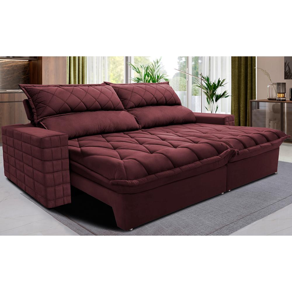 Sofá Retrátil e Reclinável 2,95m Molas Ensacadas Cama inBox Elegance com ThermoGel Velusoft Vinho - 1