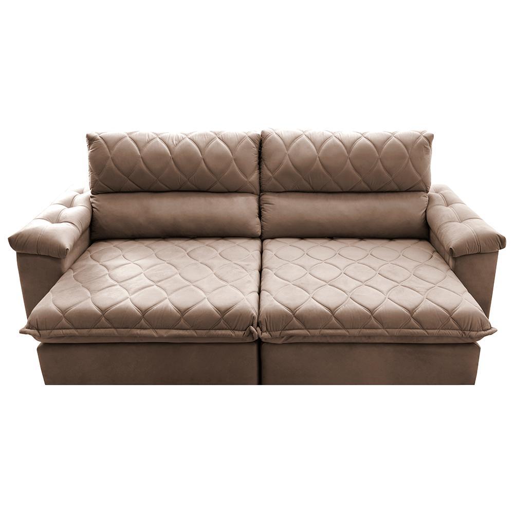 Sofá Retrátil e Reclinável 2,95m Molas Ensacadas Cama inBox Big Home com Bordado 3D Velusoft Castor - 5
